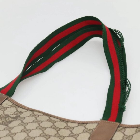 GUCCI GG Supreme Web Sherry Line Tote Bag PVC Beige Gold - Picture 12 of 16